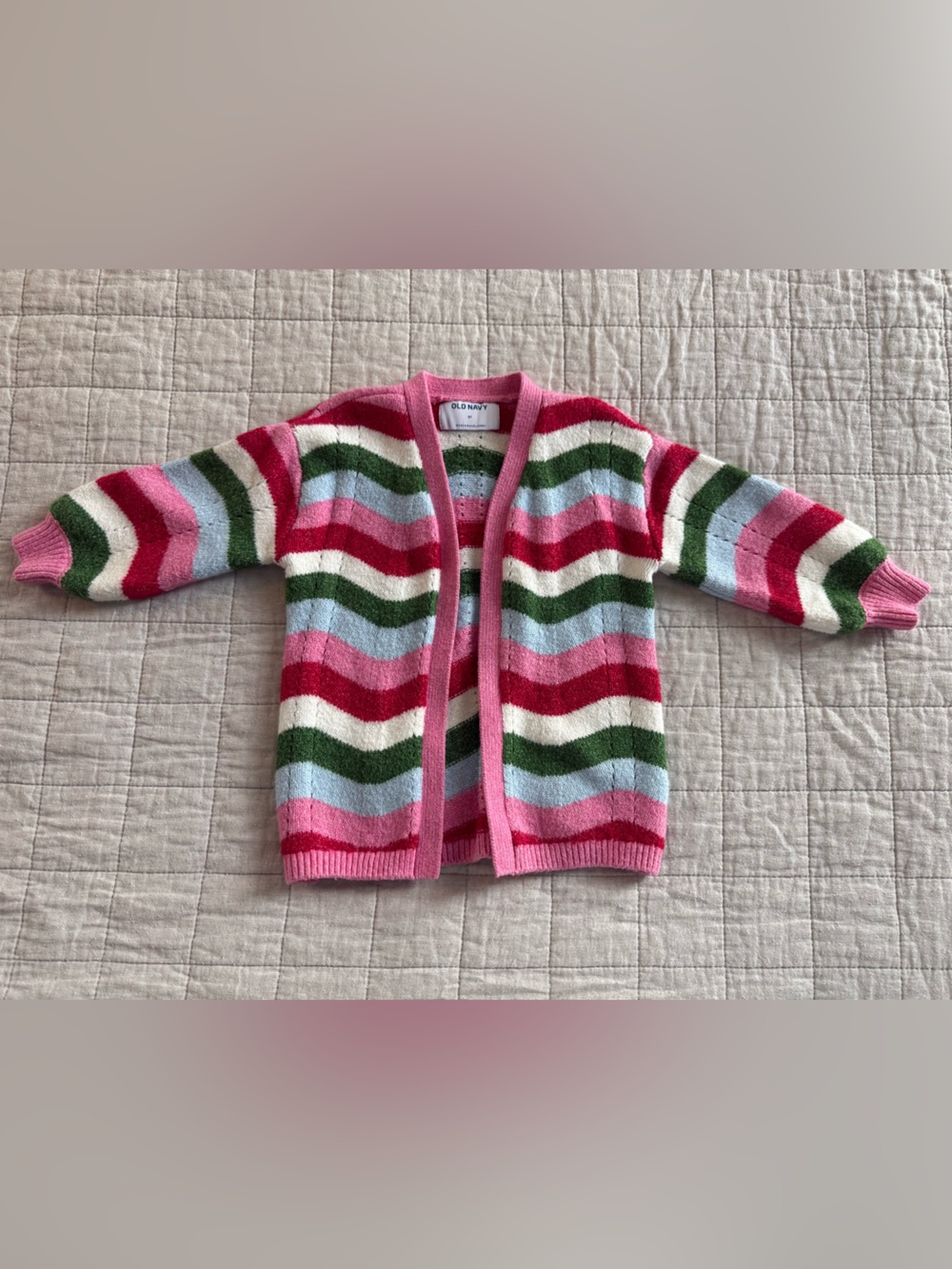 Old Navy Toddler Pink and Green Striped Knit Cardigan